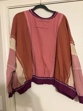 BIB! Colorblock Patchwork Sweatshirt Size M Pink Rust Cream